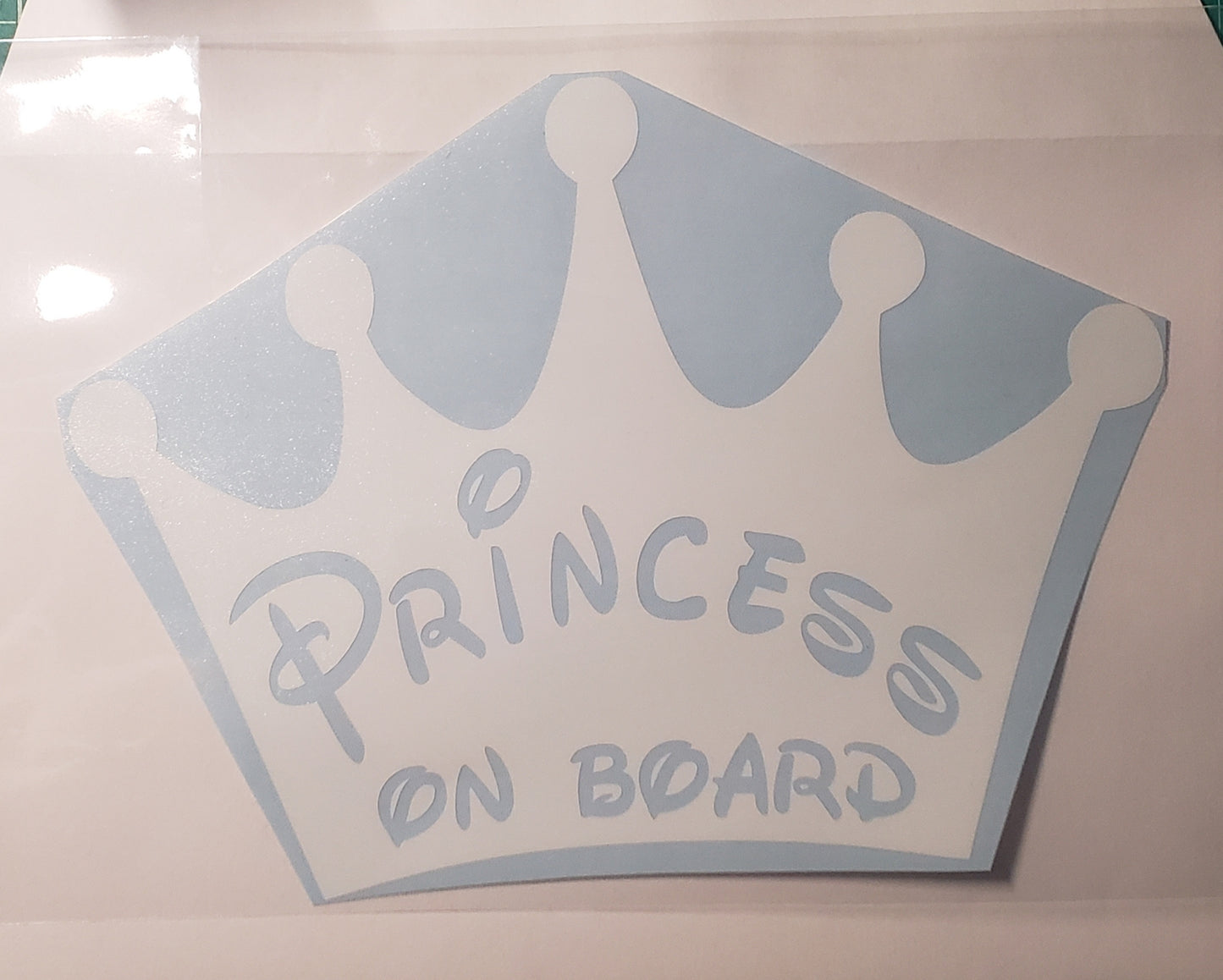 Princess on Board - Baby Girl in Disney Font Sticker Decal for Car Window or Body, Great Gift for New Parent Baby Shower