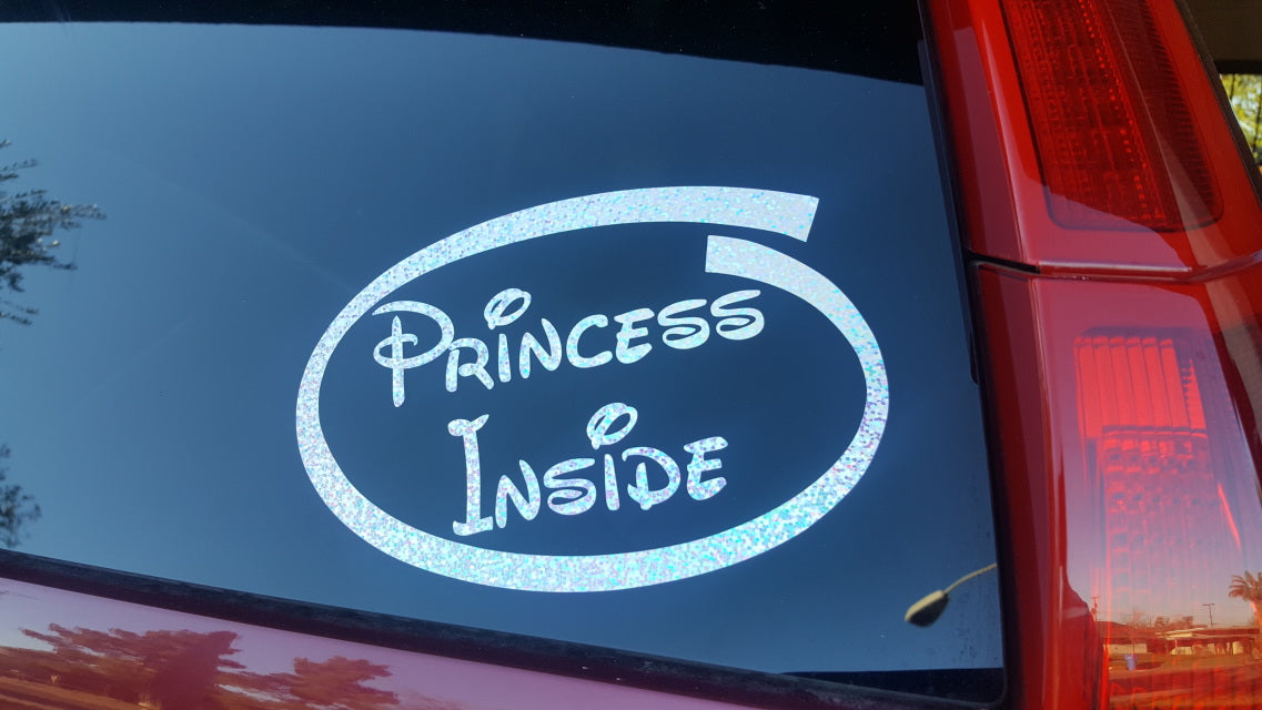 Princess Inside - Baby Girl on Board in Disney Font Sticker Decal for Car Window or Body, Great Gift for New Parent Baby Shower