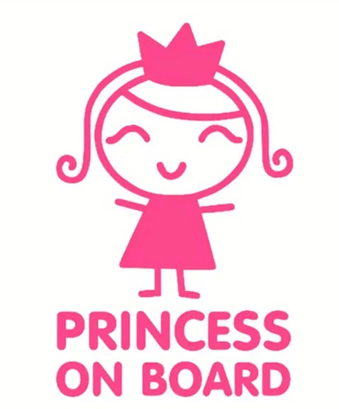 Princess on Board, Baby Girl Auto Sticker Decal, Cute Character with a Crown