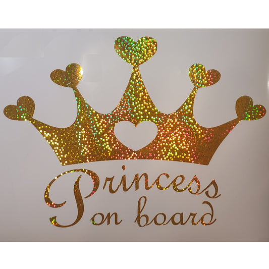 Princess on Board Crowning Heart Auto Decal Sticker, Baby Girl inside Vehicle