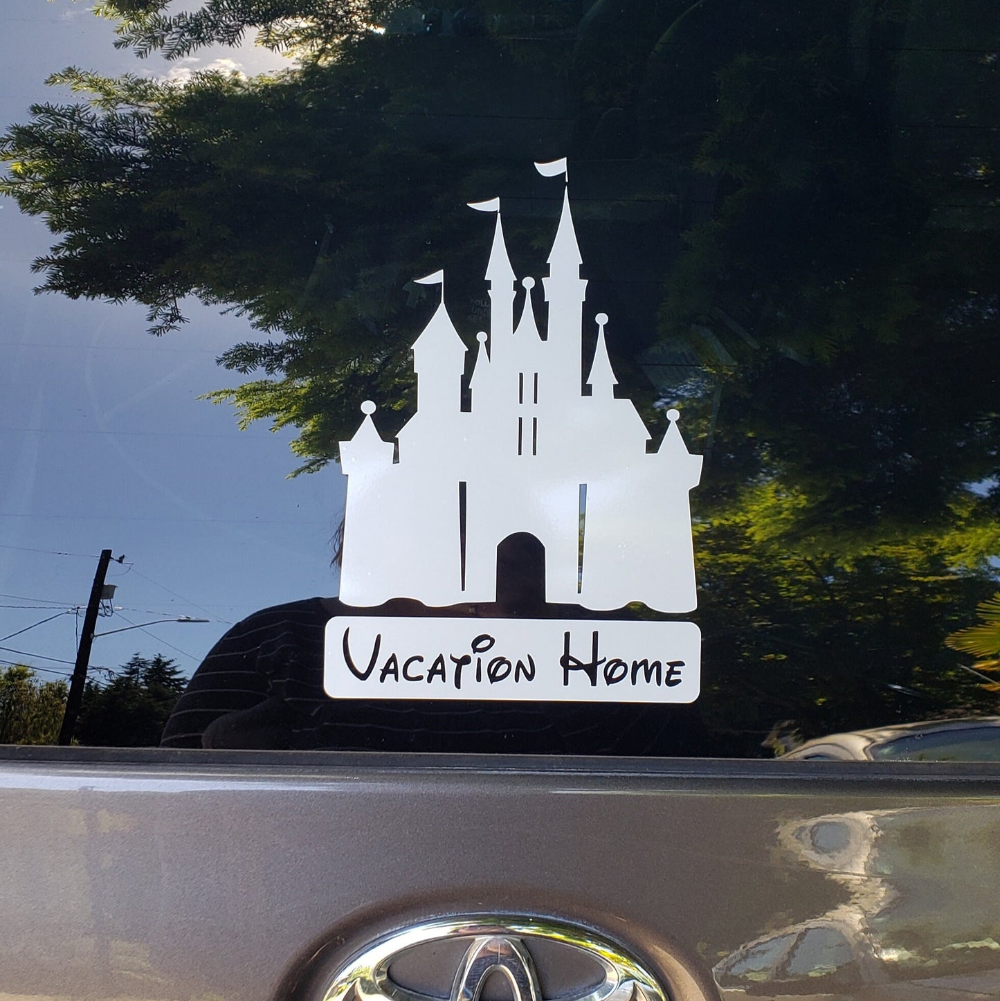 Disneyland or Disneyworld Castle Novelty Sticker Decal for Car, Truck, SUV, Van, Wall- Reads "Vacation Home" Pink or White