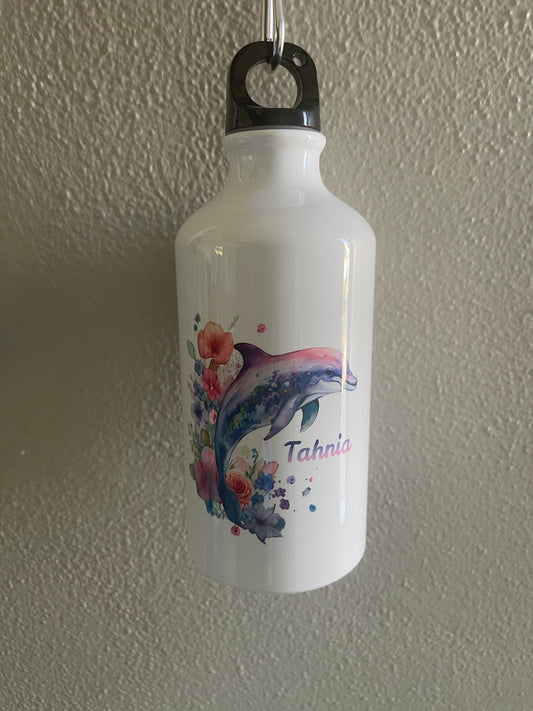 Dolphin Dreams Personalized Stainless Aluminum Sports Bottle, great for hiking, camping, sporting events, walks or travel, Vibrant Colors